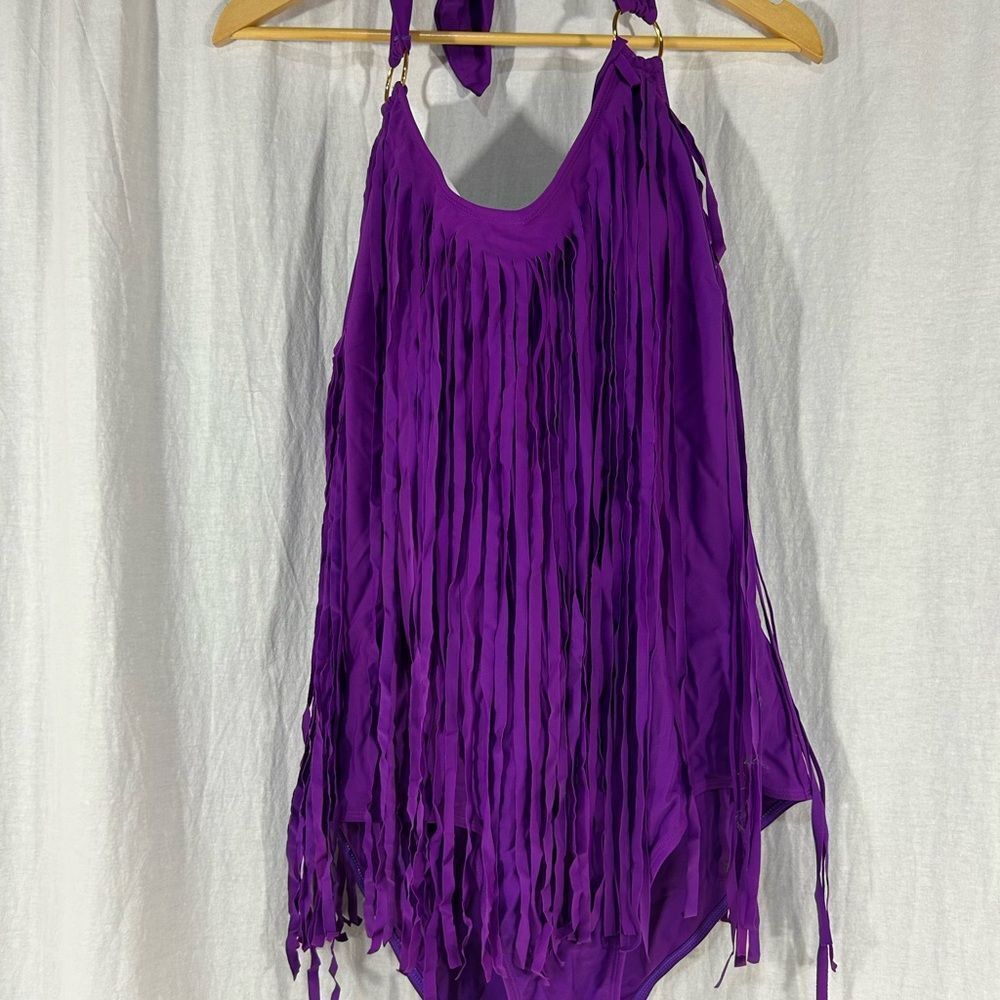 Purple Fringe One Piece Swimsuit